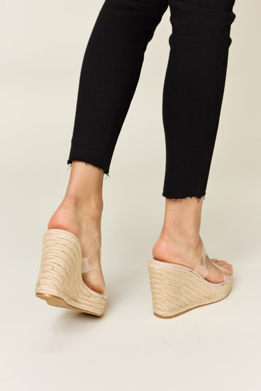 Gaia's Grandeur Clear Strap Espadrille Platform Wedges