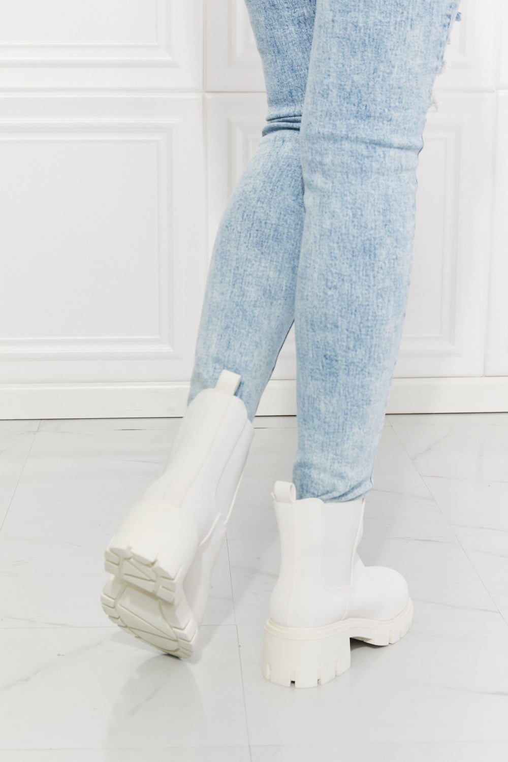 Artemis' Ascent: Empowering White Lug Sole Chelsea Boots