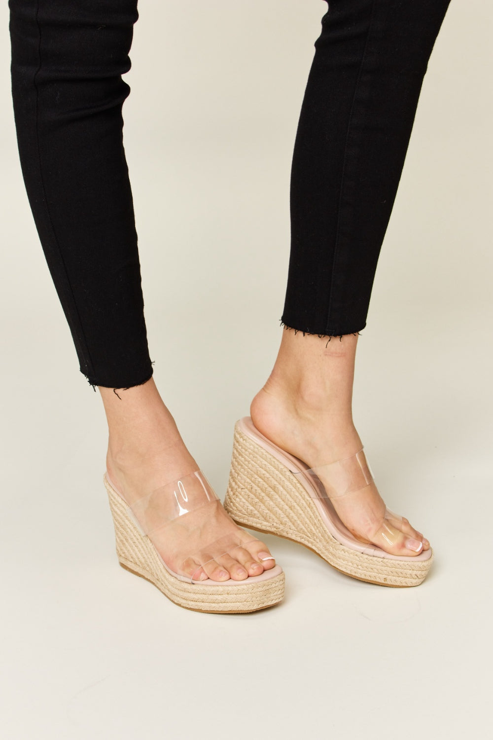 Gaia's Grandeur Clear Strap Espadrille Platform Wedges