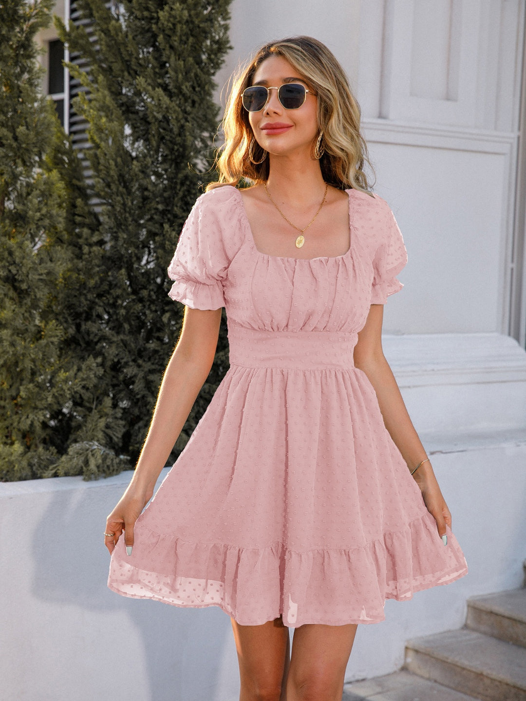 Athena's Aerie Ruffle Hem Milkmaid Mini Dress