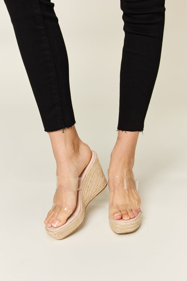 Gaia's Grandeur Clear Strap Espadrille Platform Wedges