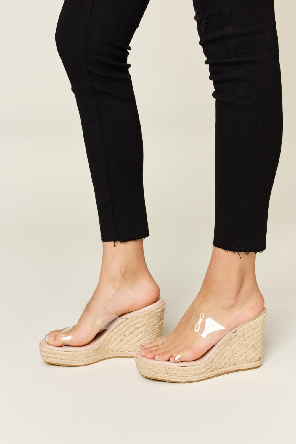 Gaia's Grandeur Clear Strap Espadrille Platform Wedges