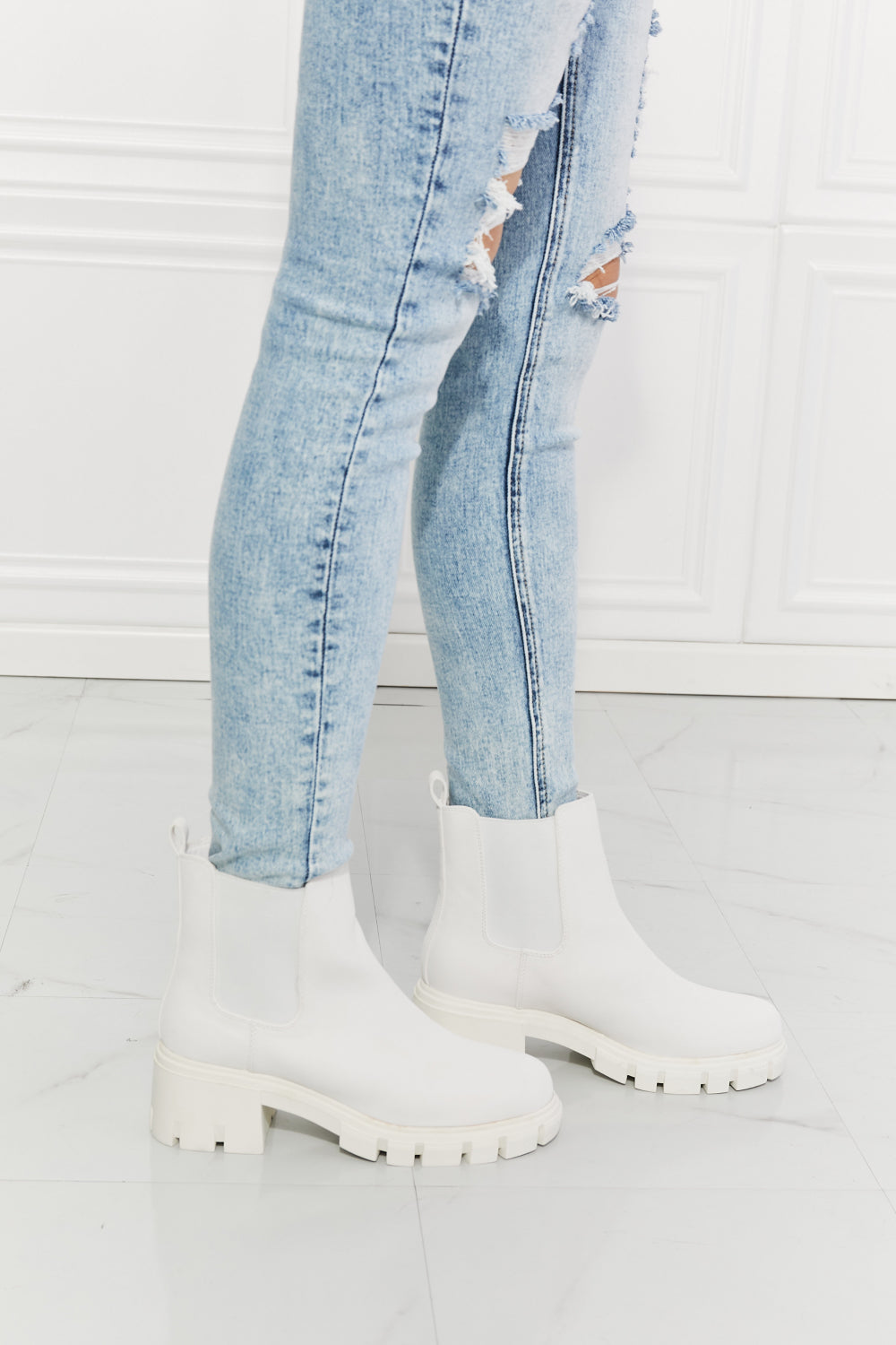 Artemis' Ascent: Empowering White Lug Sole Chelsea Boots