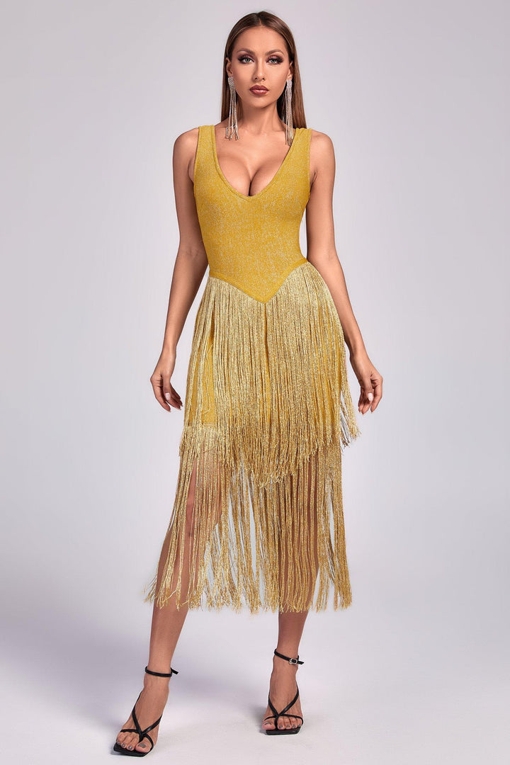 Viva Vixen: Fringe Hem Bandage Midi Dress