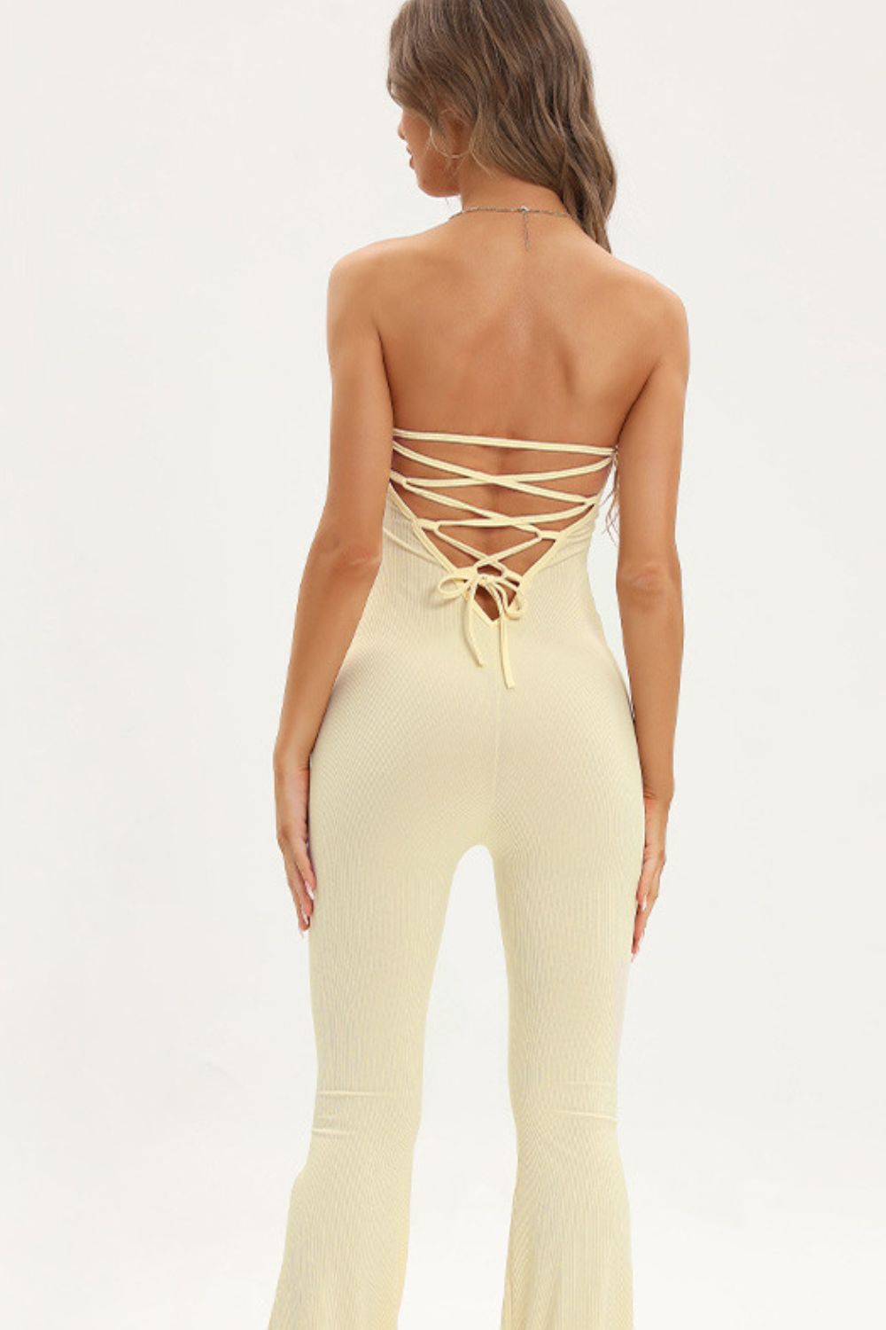 Effortless Edge: Lace-Up Strapless Jumpsuit