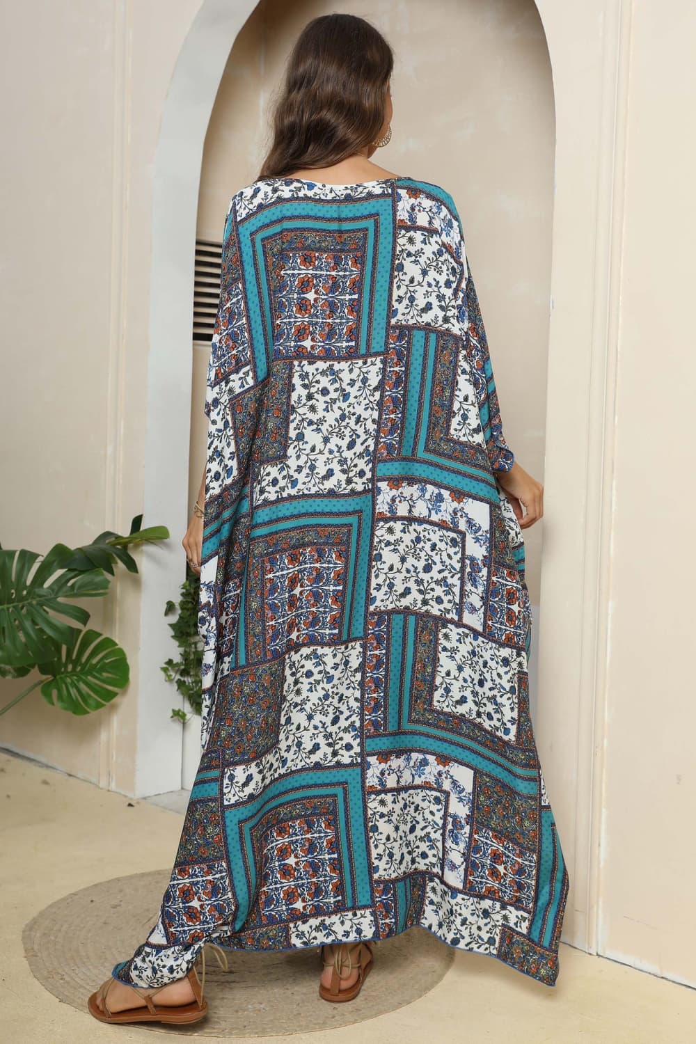 Patchwork Parade: V-Neck Split Maxi Dress