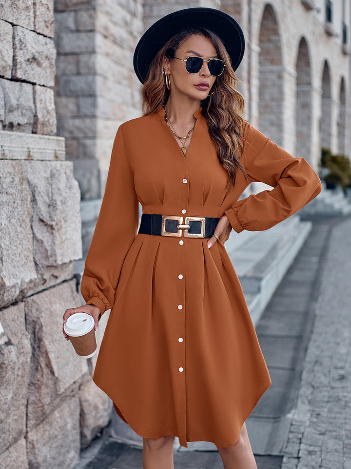 Timeless Allure: Notched Neck Long Sleeve Dress