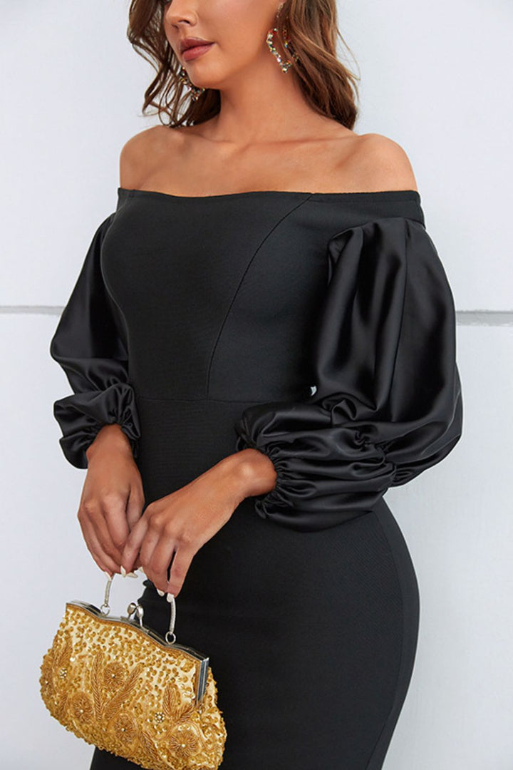 Captivate in Majesty: Off-Shoulder Bubble Sleeve Maxi Dress