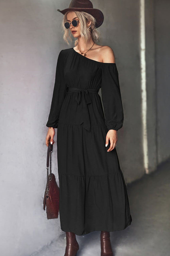 Ascend in Elegance: One-Shoulder Tiered Maxi Dress