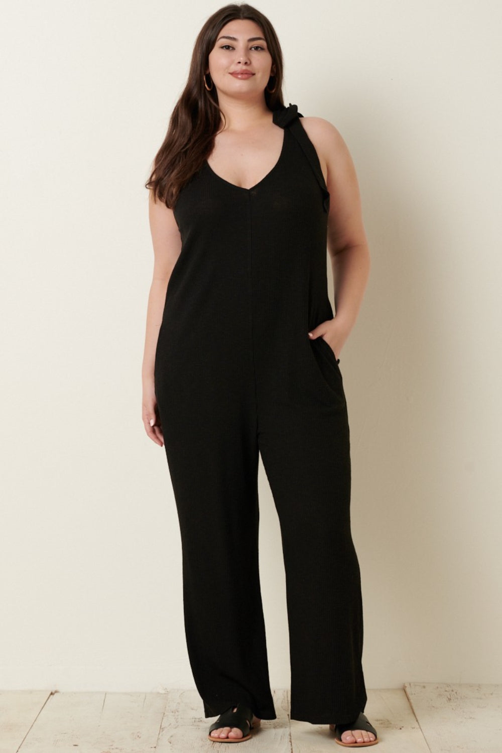 Effortless Appeal: Ribbed V-Neck Cross Back Jumpsuit