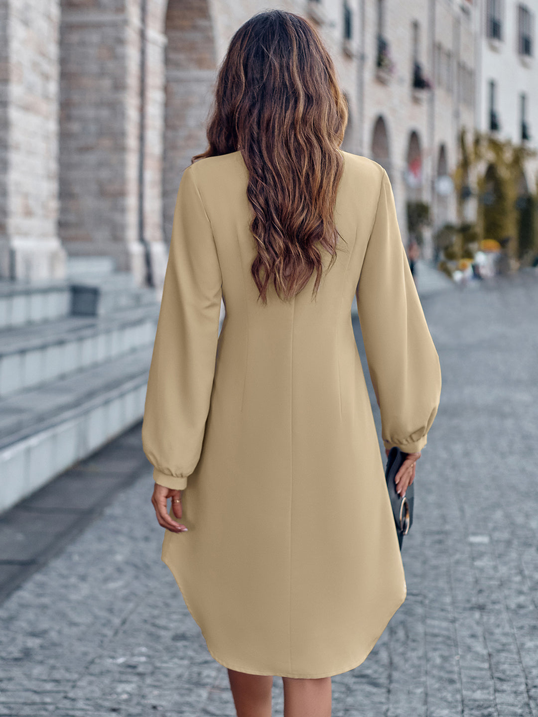 Timeless Allure: Notched Neck Long Sleeve Dress