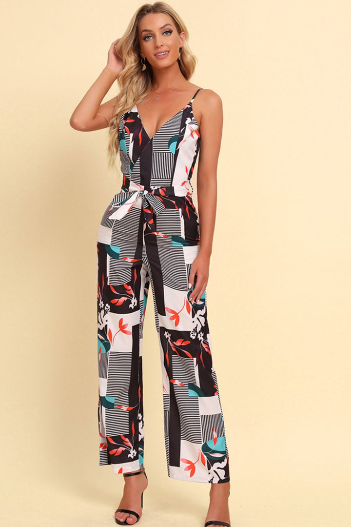 Vacation Vibes: Printed Tie-Front Jumpsuit