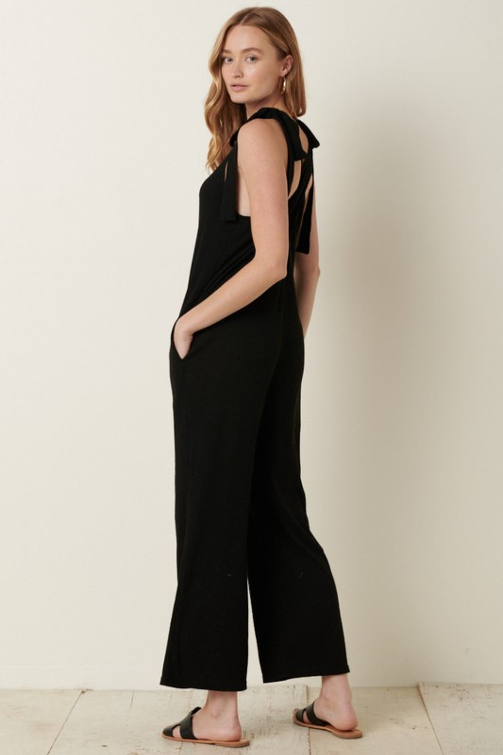 Effortless Appeal: Ribbed V-Neck Cross Back Jumpsuit