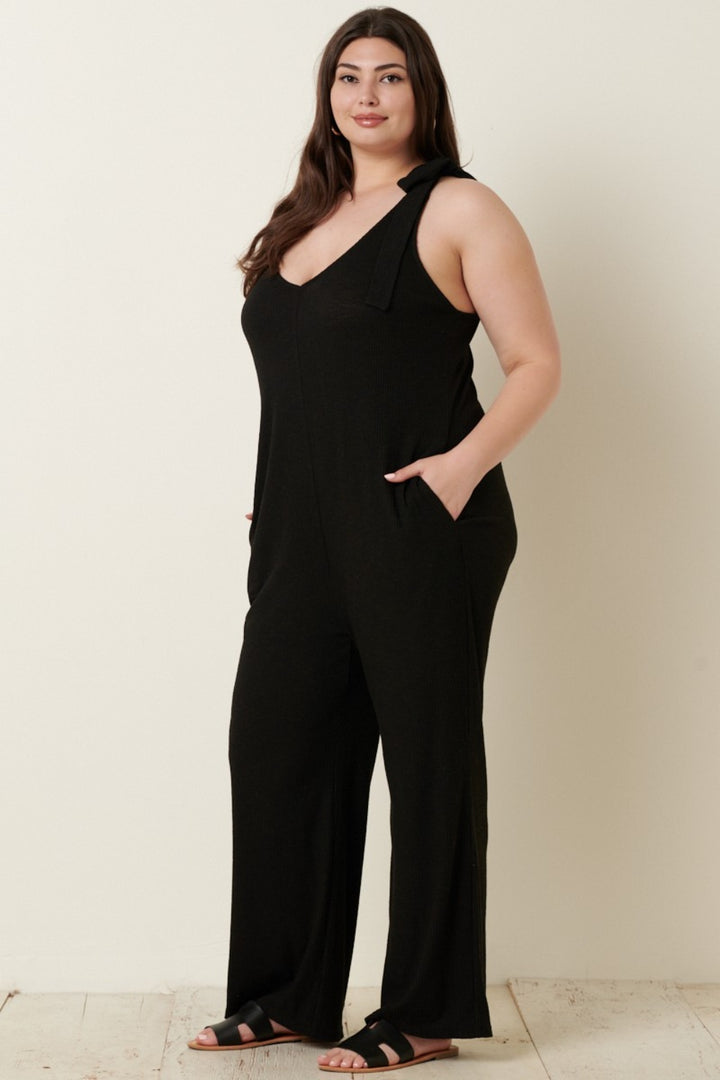 Effortless Appeal: Ribbed V-Neck Cross Back Jumpsuit