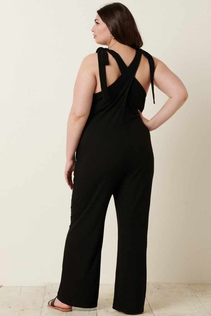 Effortless Appeal: Ribbed V-Neck Cross Back Jumpsuit