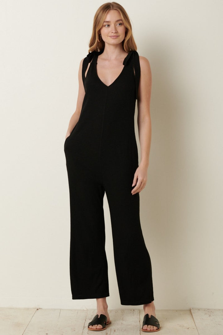 Effortless Appeal: Ribbed V-Neck Cross Back Jumpsuit