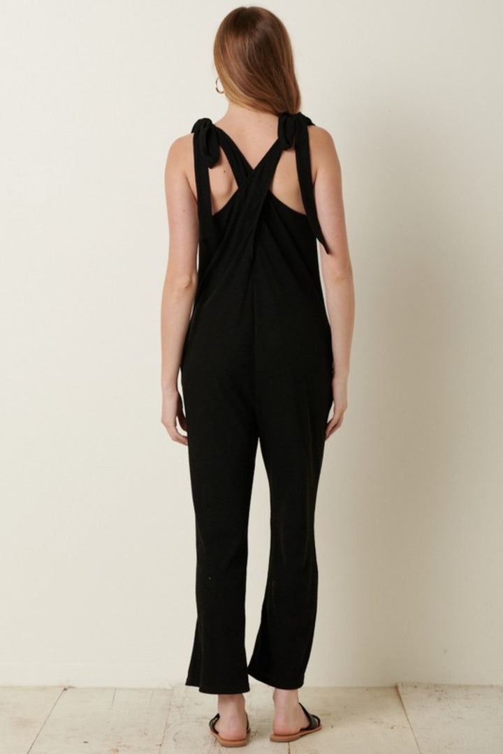 Effortless Appeal: Ribbed V-Neck Cross Back Jumpsuit