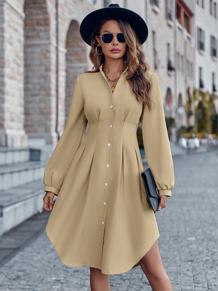 Timeless Allure: Notched Neck Long Sleeve Dress