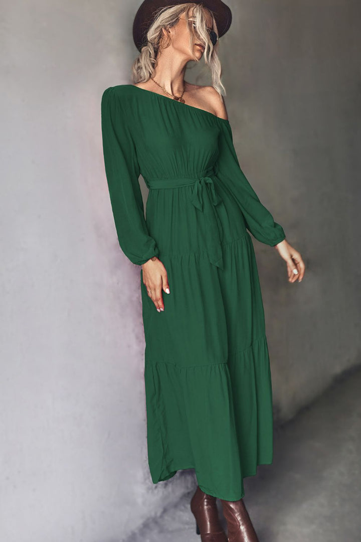 Ascend in Elegance: One-Shoulder Tiered Maxi Dress