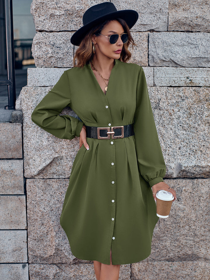 Timeless Allure: Notched Neck Long Sleeve Dress